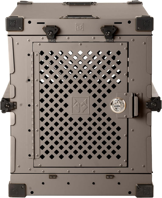 Impact Collapsible Dog Crate - Foldable Hard Crate for Medium Dogs - Heavy Duty Travel Kennel with Powder-Coated Aluminum - Quick Setup for Indoor & Outdoor (Gray, 30" (30.5" L x 20.5" W x 26" H))