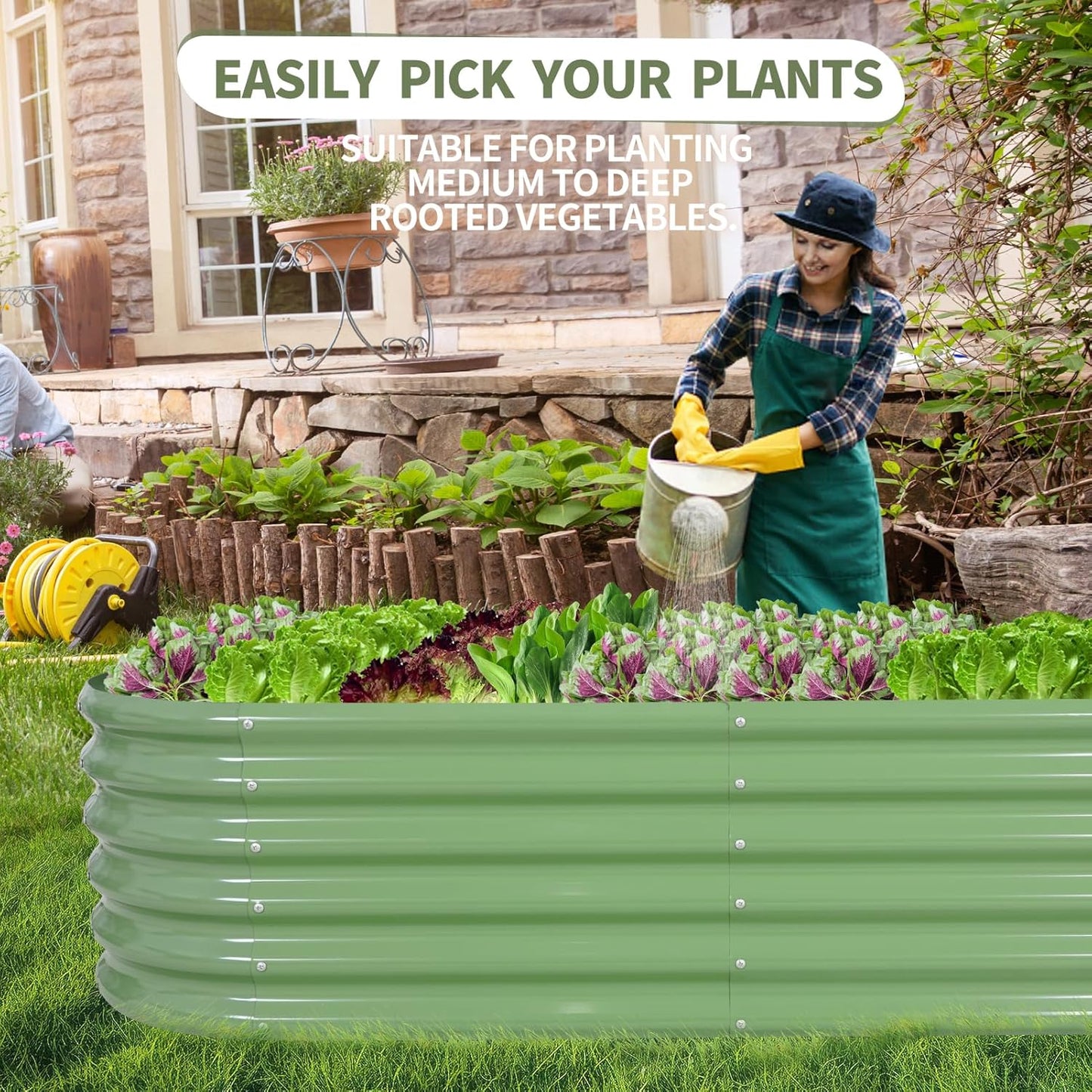 Galvanized Raised Garden Bed Outdoor- 2 Pcs Raised Beds for Gardening| Metal Planter Box, Steel Raised Garden Bed Kit with Gloves for Vegetables, Flower, Herbs (6x2x1.4FT, Green)