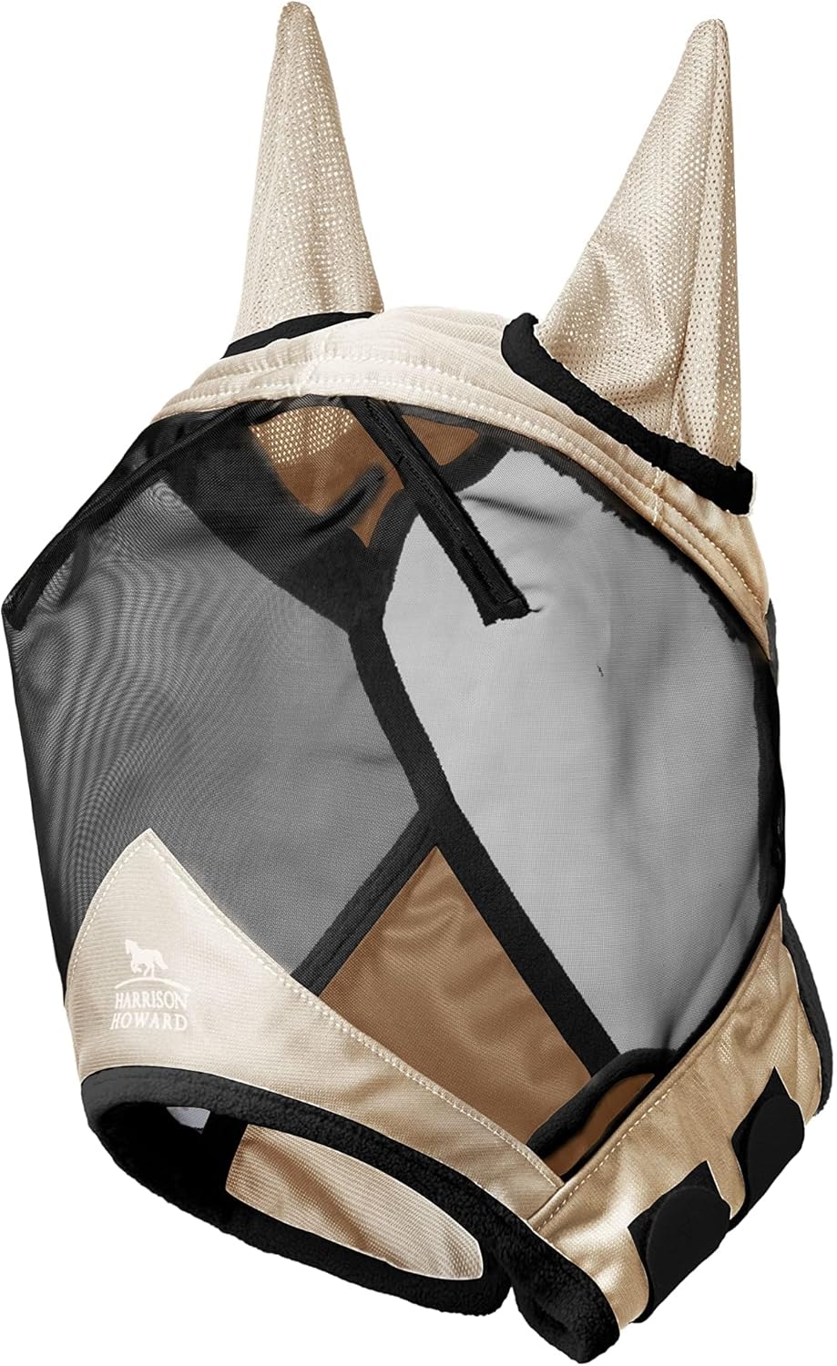 Harrison Howard Pro Luminous Horse Fly Mask Standard with Ears UV Protection for Horse Light Champagne Large Full Size