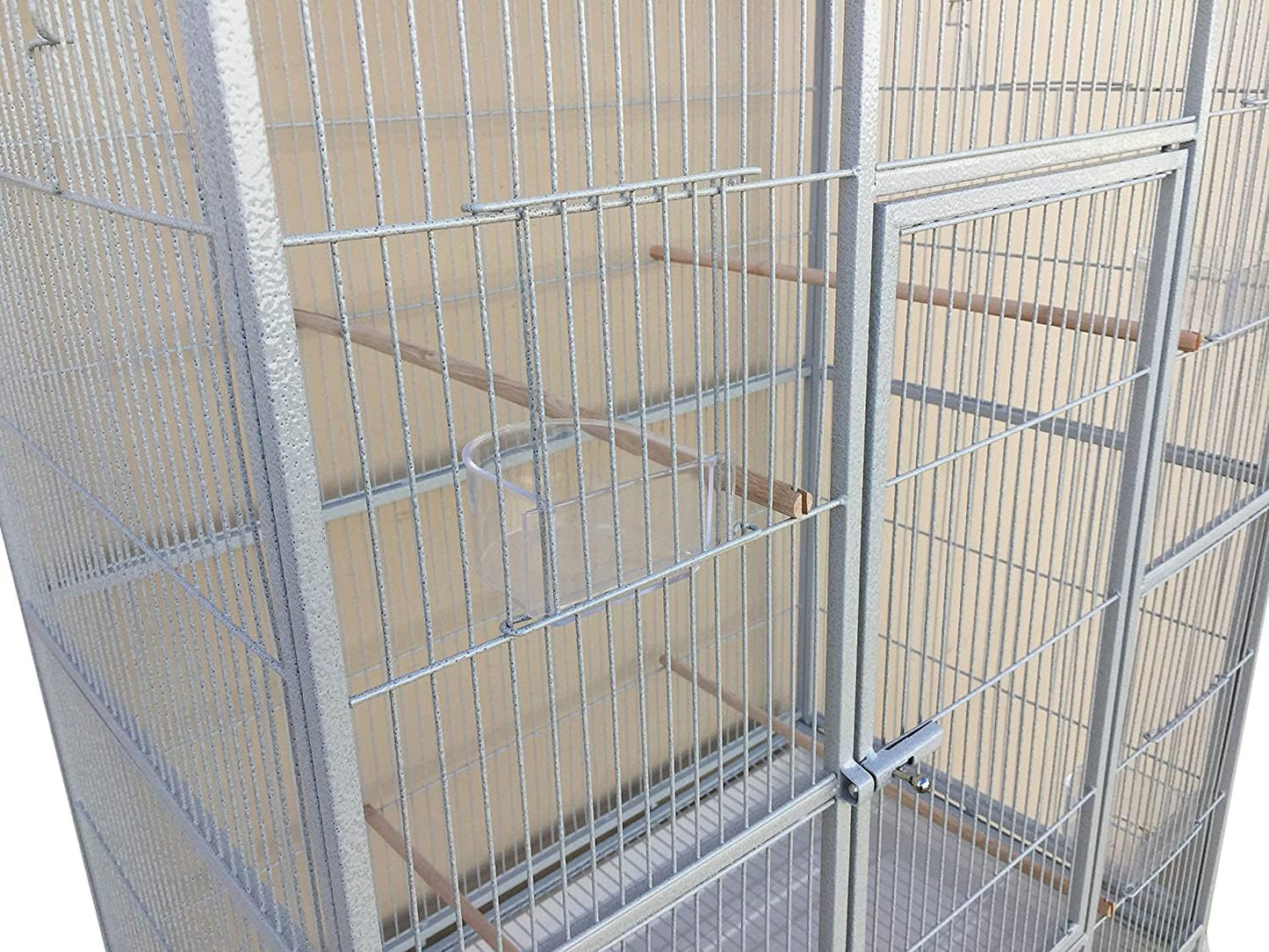 54" Large Double Birdhouse Breeder Bird Flight Cage with Center Divider Side Breeding Nest Doors Removable Rolling Stand (51" Length x 17" Depth x 54" Height, White Vein)