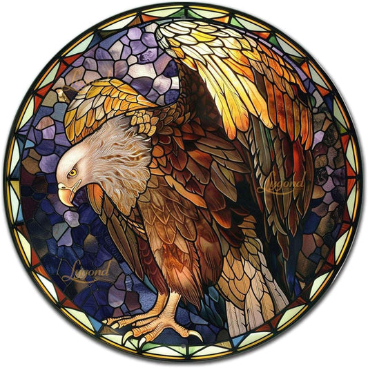 Lygond Metal Sign Tin Sign Circular Stained Glass Vulture Bathroom Decor For Garden 12×12 Inches