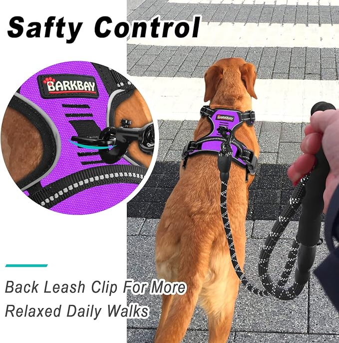 BARKBAY No Pull Dog Harness Large Step in Reflective Dog Harness with Front Clip and Easy Control Handle for Walking Training Running(Purple,XL)
