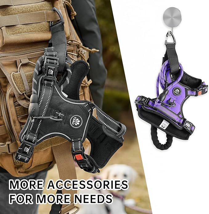 NESTROAD No Pull Dog Harness,Adjustable Oxford Dog Vest Harness with Leash,Reflective No-Choke Pet Harness with Easy Control Soft Handle for Small Dogs(Small,Purple)