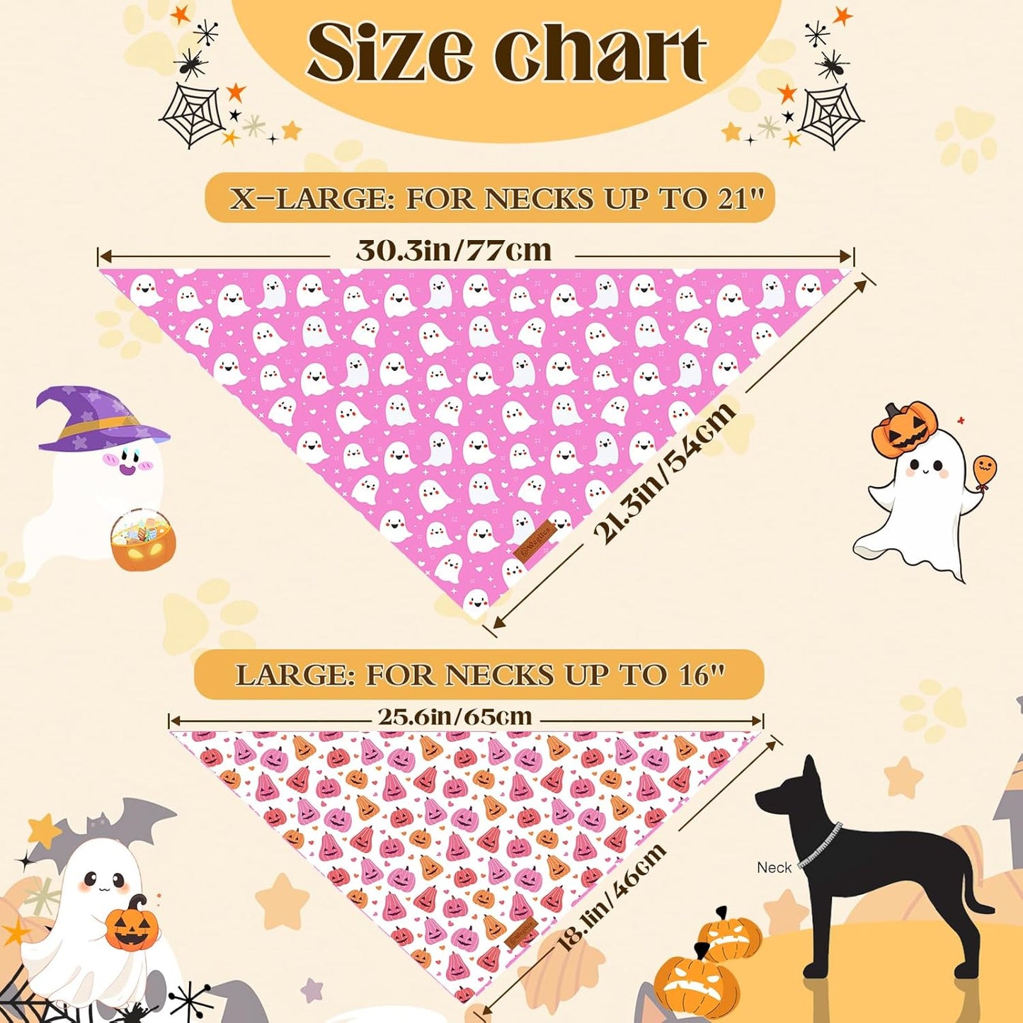 2 Pack Halloween Dog Bandanas,Leather Brand Logo, Double-Layed Soft Skin-Friendly Fabric, Autumn Scarf Accessory for Boys & Girls,Suitable for Halloween, Daily Walks & Family Outings