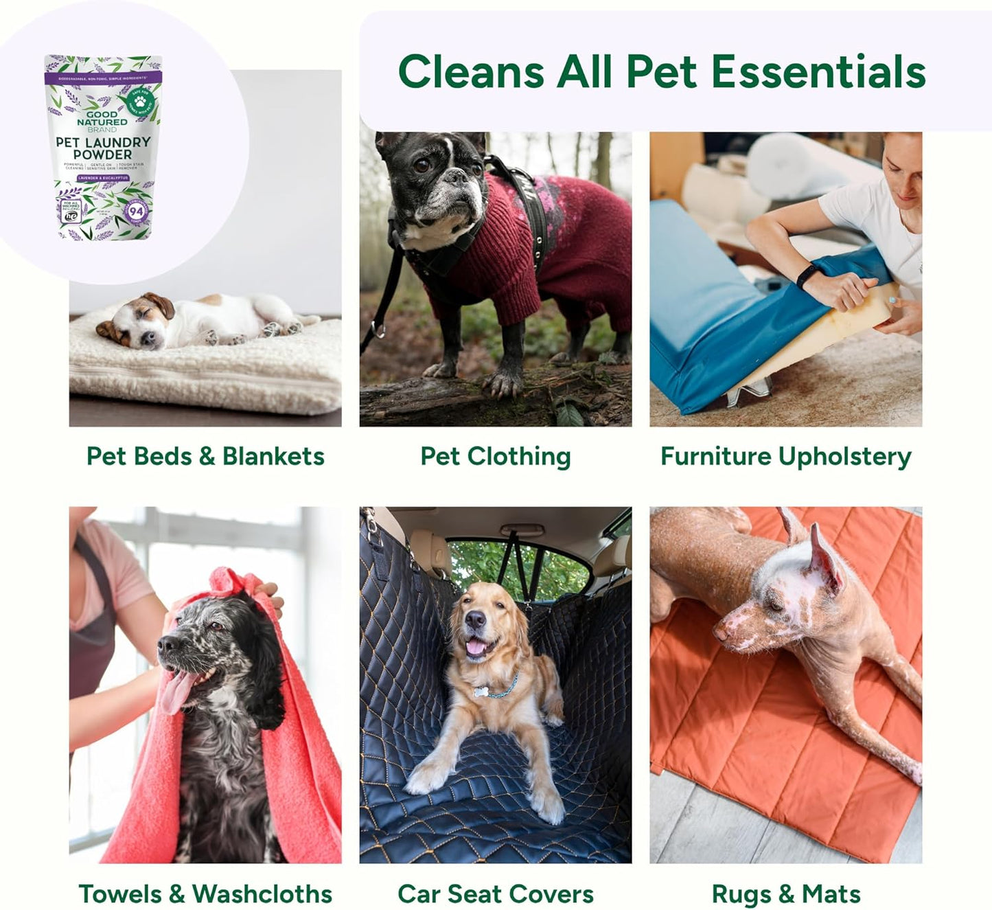 Good Natured Brand | Pet Stain & Odor Remover for Laundry | Pet Laundry Detergent for Dogs Beds, Cat Pee, Smell, Dog Drool | Hypoallergenic & Non-Toxic | Lavender | 47oz 94 Loads