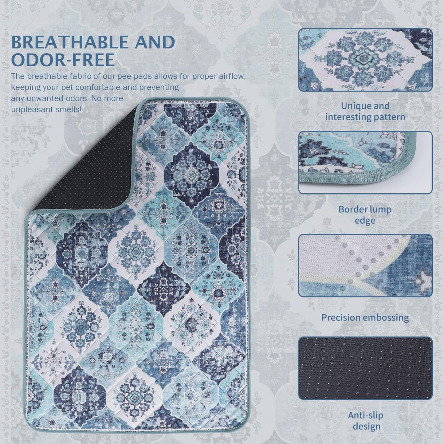 IEUUMLER Washable Pee Pads for Dogs, 2 Pack Reusable Pee Pads for Dogs Non-Slip Grip, Super Absorbent Waterproof Puppy Pads for Potty Training, Playpen, Crate, Whelping Box EU011 (Blue,41" x 41")