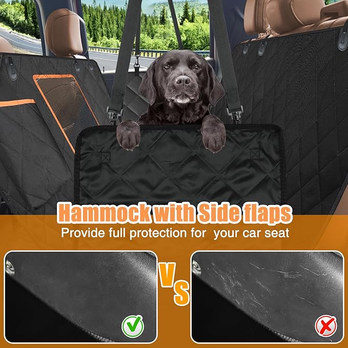 Kytely Dog Car Seat Cover XL, Heavy Duty Dog Seat Cover for Back Seat, 100% Waterproof Nonslip Hammock for Car with Side Flap, Scratch Proof Pet Back Seat Covers