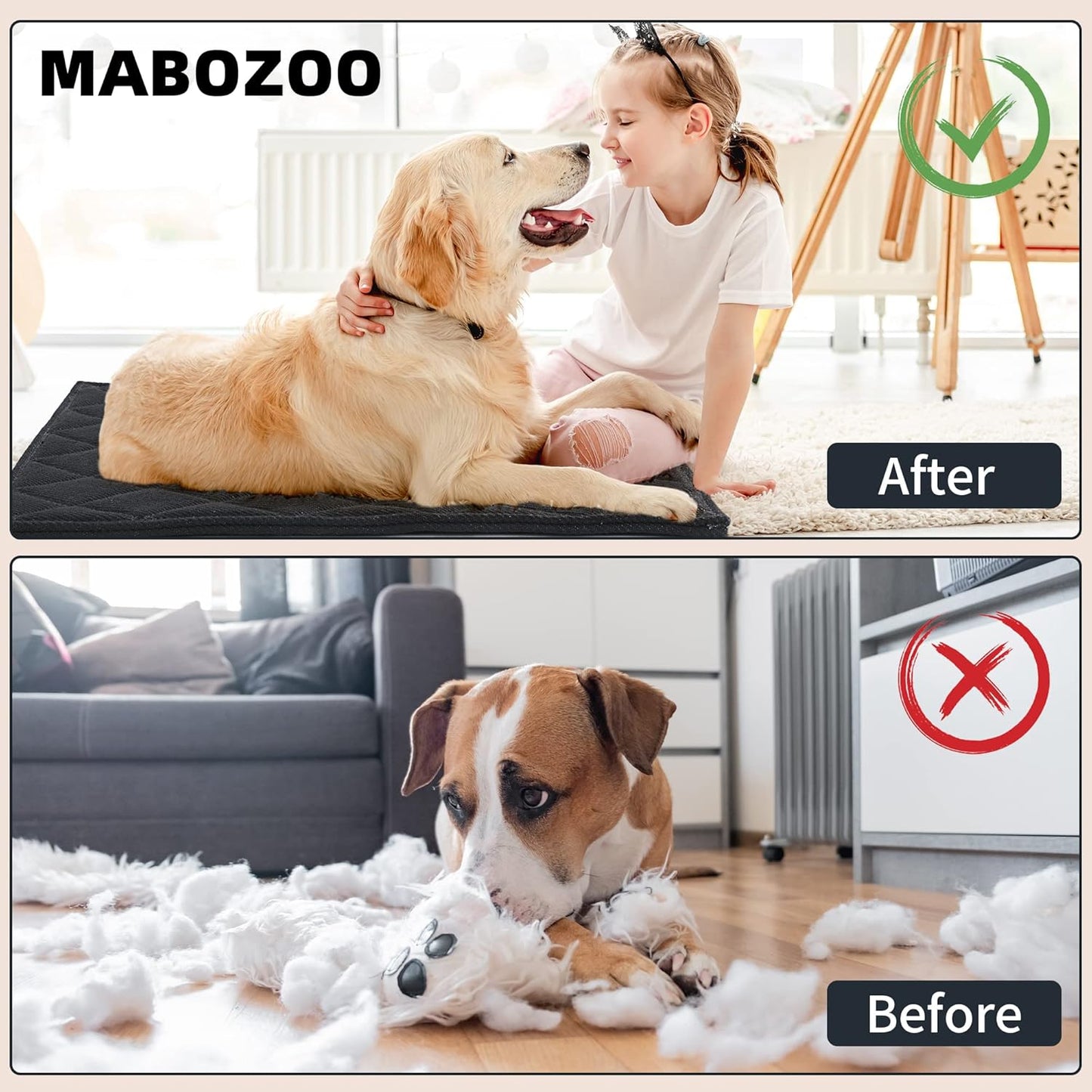 MABOZOO Indestructible Dog Beds - Chew Proof Crate Pad for Aggressive Chewers, Machine Washable Quilted Mat, Durable for Large Dogs, Black Kennel Pad (28x47 in)