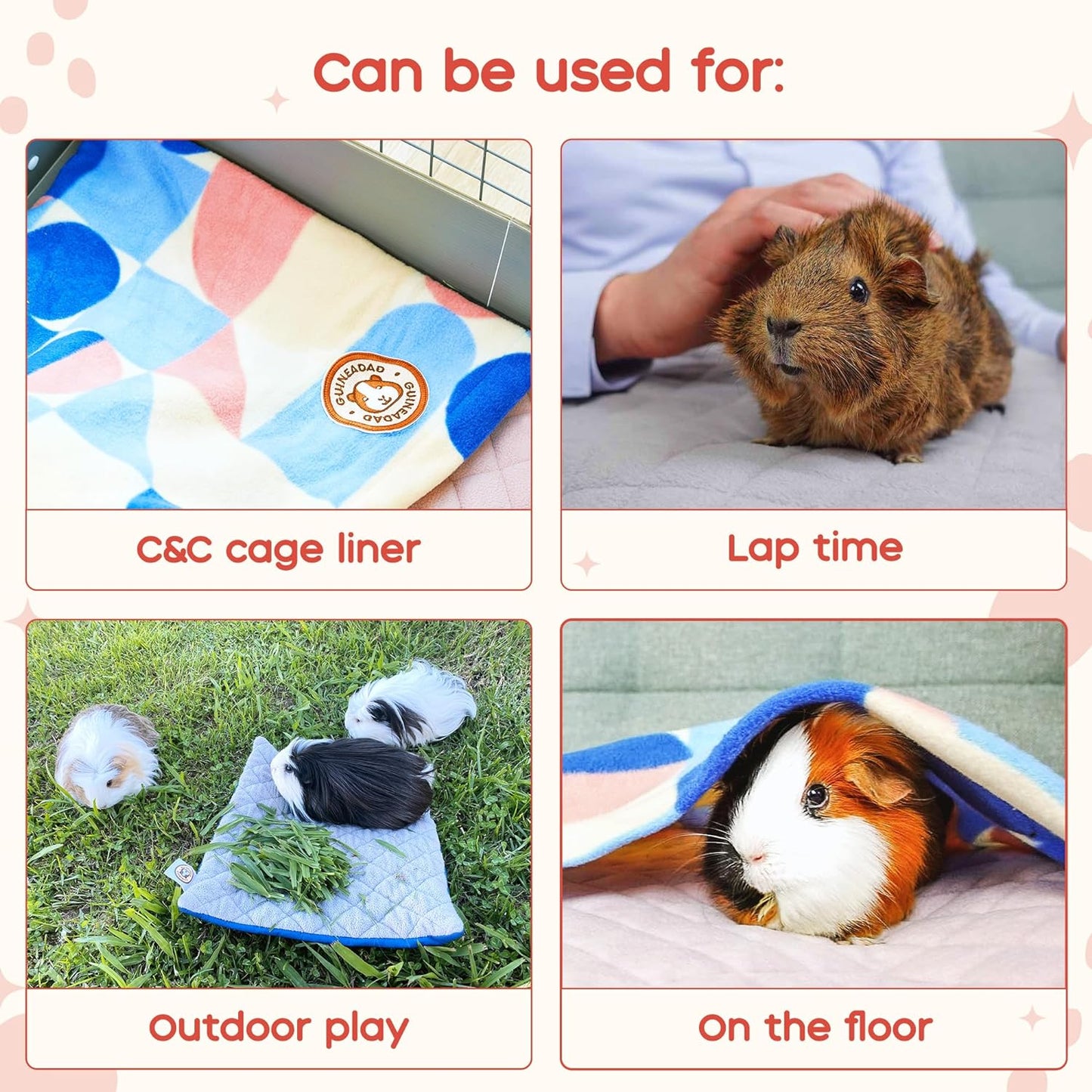 GuineaDad Premium Liner – Fleece Guinea Pig Cage Liner – Ultra-Plush Reusable Fleece Bedding with Waterproof Bottom – Extra Absorbent Liner for 2x4 C&C Cage (Blush)