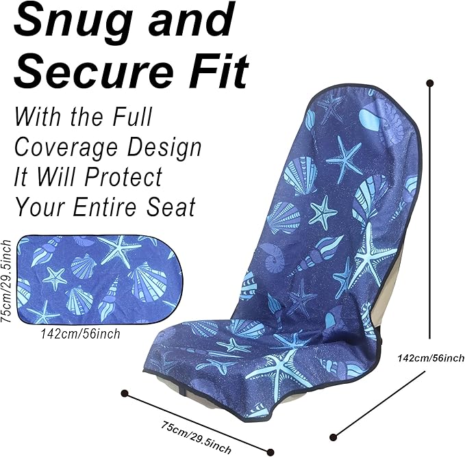 Car Seat Cover Protector Front Seats,for Gym Workout,Running,Swimming,Beach and Hiking,Waterproof Sweat Towel Bucket Seat Covers for Cars SUV Trucks (Conch Shells Starfish, 2Pcs)