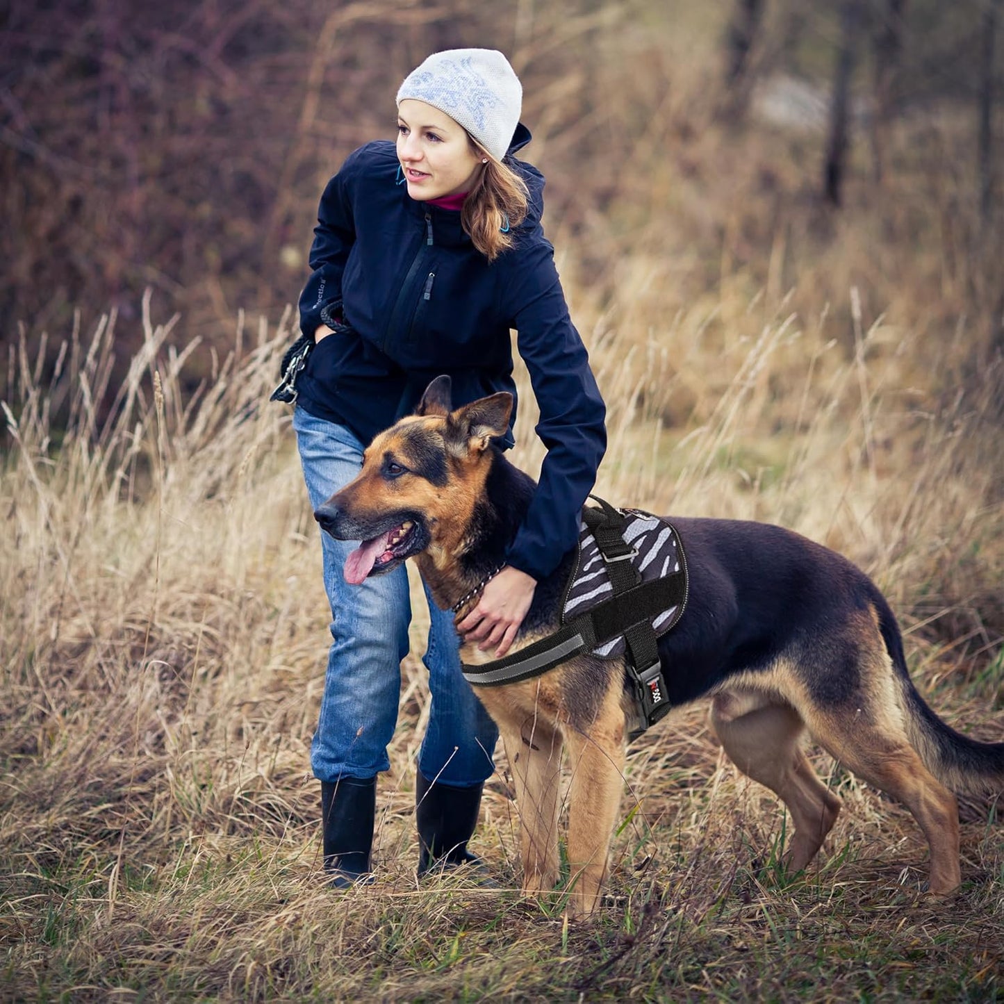 Dogline Dog Harness, Reflective No-Pull Adjustable Vest with Handle for Walking, Training, Breathable, No - Choke Harness for Small, Medium or Large Dogs Room for Patches Zebra Black/White L 27"-34"