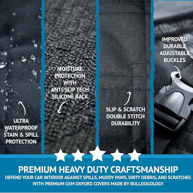 Bulldogology Cargo Liner for SUV - Heavy Duty Pet Trunk Liner Cargo Cover - Waterproof Cargo Cover for Dogs Hair, Muddy Paws - Protector Cargo Mats for Back of SUV (Large, Black)