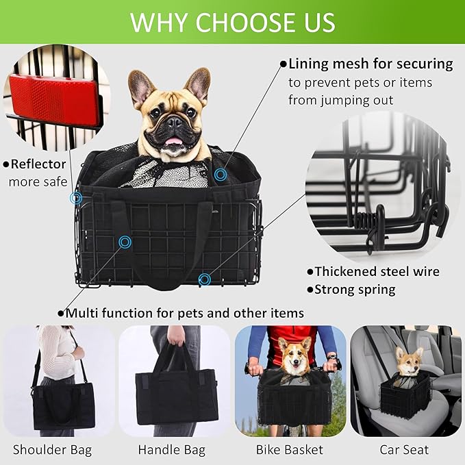 Large Dog Bike Basket with Removable Liner Bag, Portable Rear Bike Basket Carrier for Travel, Waterproof Bike Storage Suit for Front/Rear/Side of Bicycle, Ebike Accessoriest for Pets, Fruit & Grocery