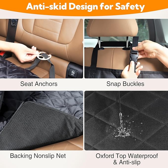 Kytely Dog Car Seat Cover for Back Seat,600D Heavy Duty Dog Hammock for Car with Side Flap,100% Waterproof Pet Backseat Cover, Anti-Scratch Nonslip Pet Seat Protector for Cars Trucks and SUV