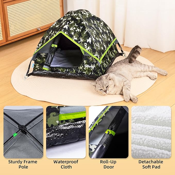 GDanes Camouflage Cat Tent, Portable Pet Cat House with Soft Pad, Cat Cave, Dog House for Small Medium Dogs and Rabbits