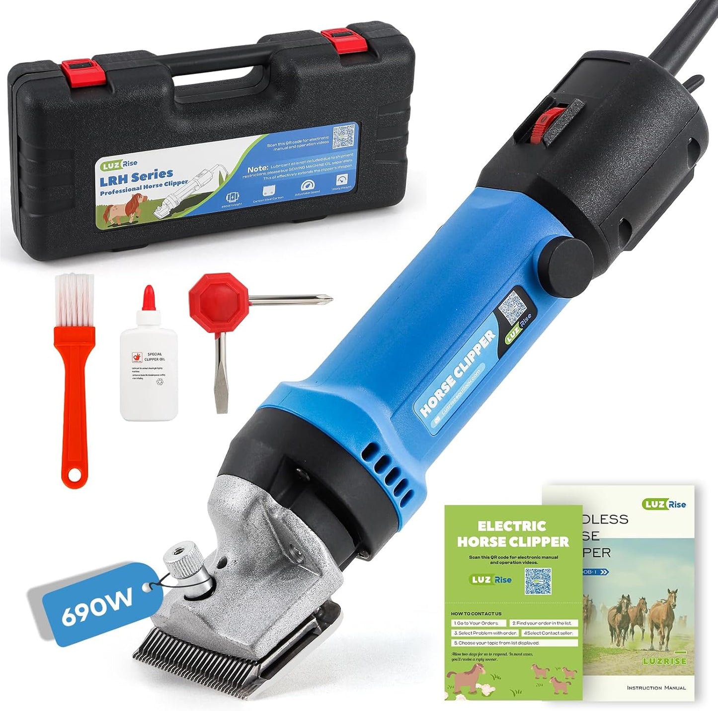 Horse Clippers 690W 28000RPM, Heavy Duty Horse Grooming Kit, Professional Livestock Clippers with 6 Speed Adjustable for Shaving Horse Pony Cattle Goat Large Dogs and Others