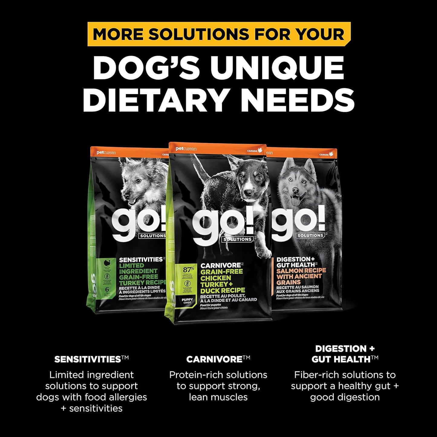 Go! Solutions Skin + Coat Care, Dry Dog Food, Large Breed Puppy Salmon Recipe with Grains, 12 lb Bag