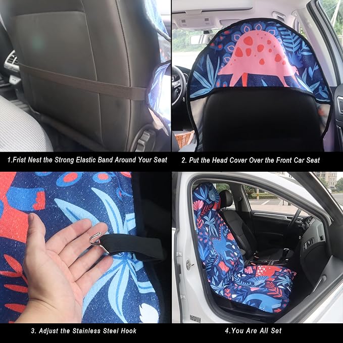 Car Seat Cover Protector Front Seats,for Gym Workout,Running,Swimming,Beach and Hiking,Waterproof Sweat Towel Bucket Seat Covers for Cars SUV Trucks (Dinosaur, 2Pcs)