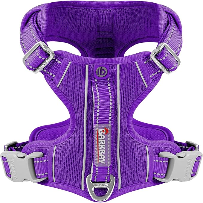 BARKBAY Dog Harness No Pull with ID Tag Pocket - Heavy Duty, Reflective, Easy Control for Large Dogs(Purple,XL)