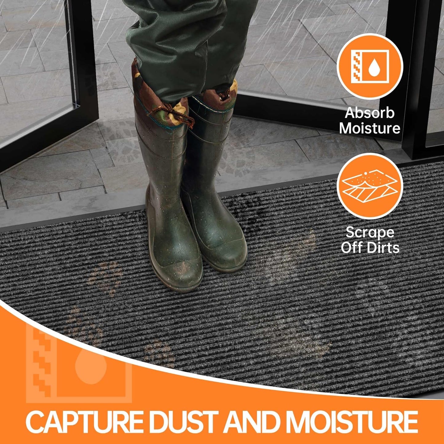 Indoor Outdoor Door Mat, 6’ x 4' Doormat for Entryway, Rubber Backing Non Slip Front Door Mat Outside Entrance, Super Absorbent Commercial Floor Mat for Home Office