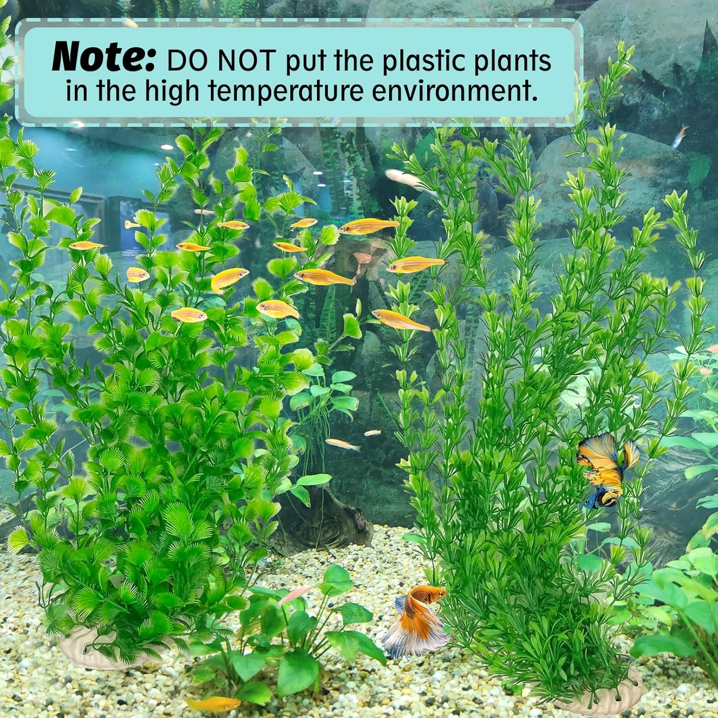 Hamiledyi 23" Tall Aquarium Plastic Plants - 2 Pack Soft Fish Tank Decor, Artificial Green Grass Cluster for Aquariums, Safe Bendable Underwater Plants（Green Style B）