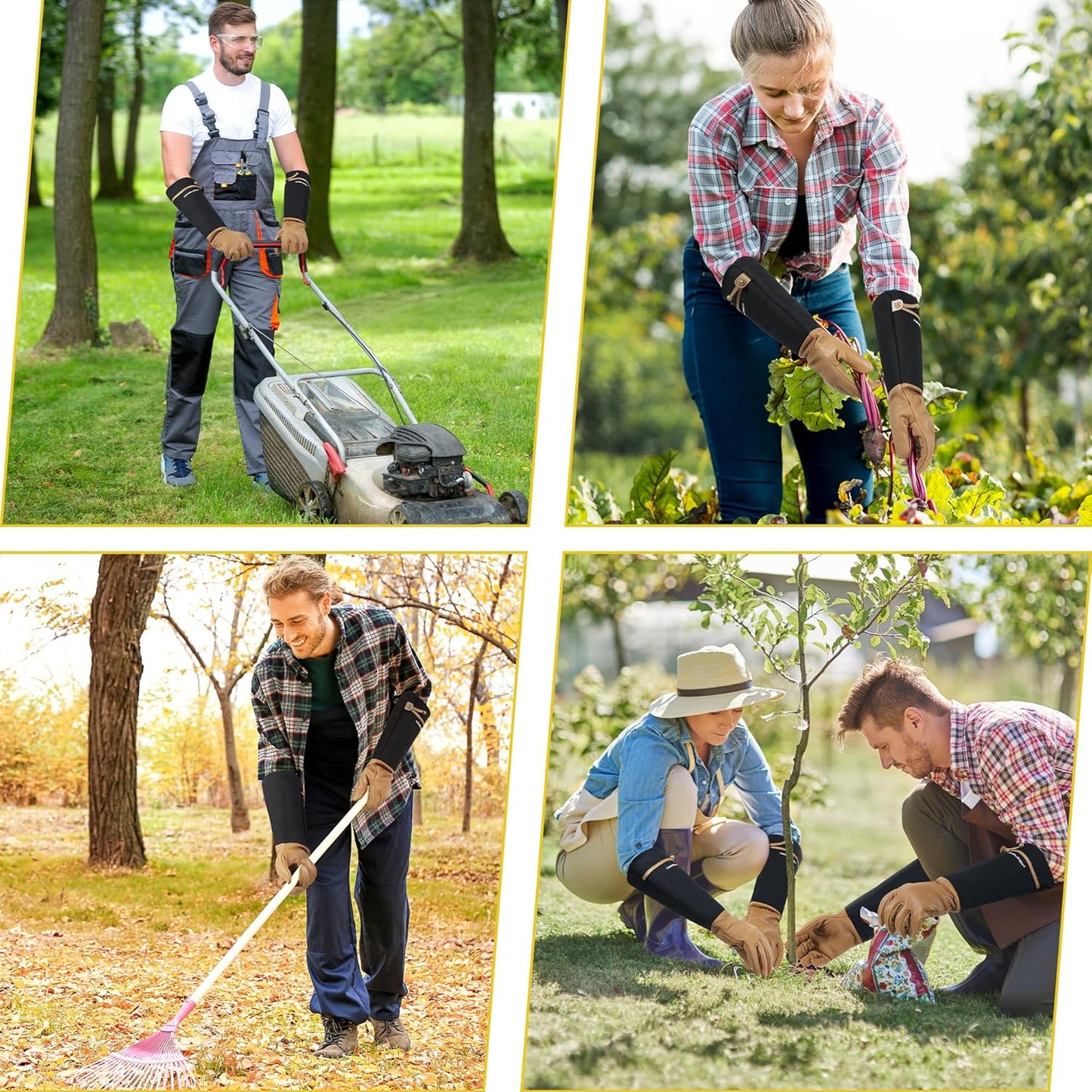 HANDLANDY Long Gardening Gloves for Men & Women, Cowhide Leather Rose Pruning Gloves, Breathable Thorn Proof Gauntlet Glove (Brown-Cowhide, S)
