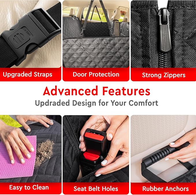 Helteko Back Seat Extender for Dogs, Premium Car Seat Cover with Hard Bottom Plates, Waterproof Backseat Protector, Mesh Window and 2 Storage Pockets, Hammock Travel Bed for Crew Cab and Full Trucks