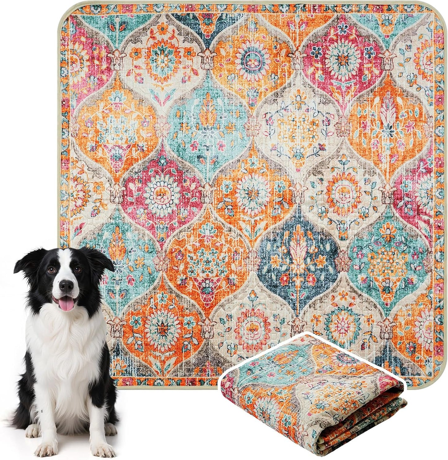 HAOCOO Washable and Reusable Pee Pads for Dogs,(1 Pack) 6Ft x 6Ft Super Absorbent Puppy Training Pads, Orange Waterproof Leak-Proof Whelping Pads Non-Slip Potty Pads for Pet Housebreaking