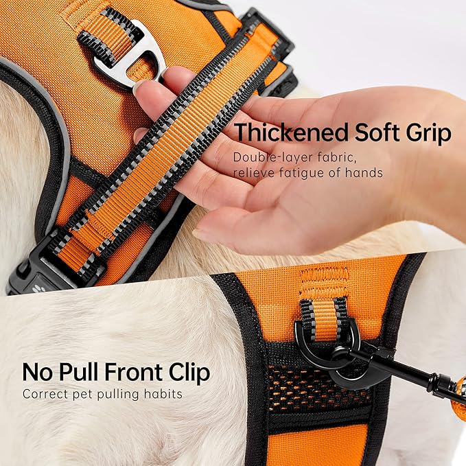 NESTROAD No Pull Dog Harness,Adjustable Oxford Dog Vest Harness with Leash,Reflective No-Choke Pet Harness with Easy Control Soft Handle for Large Dogs(Large,Orange)