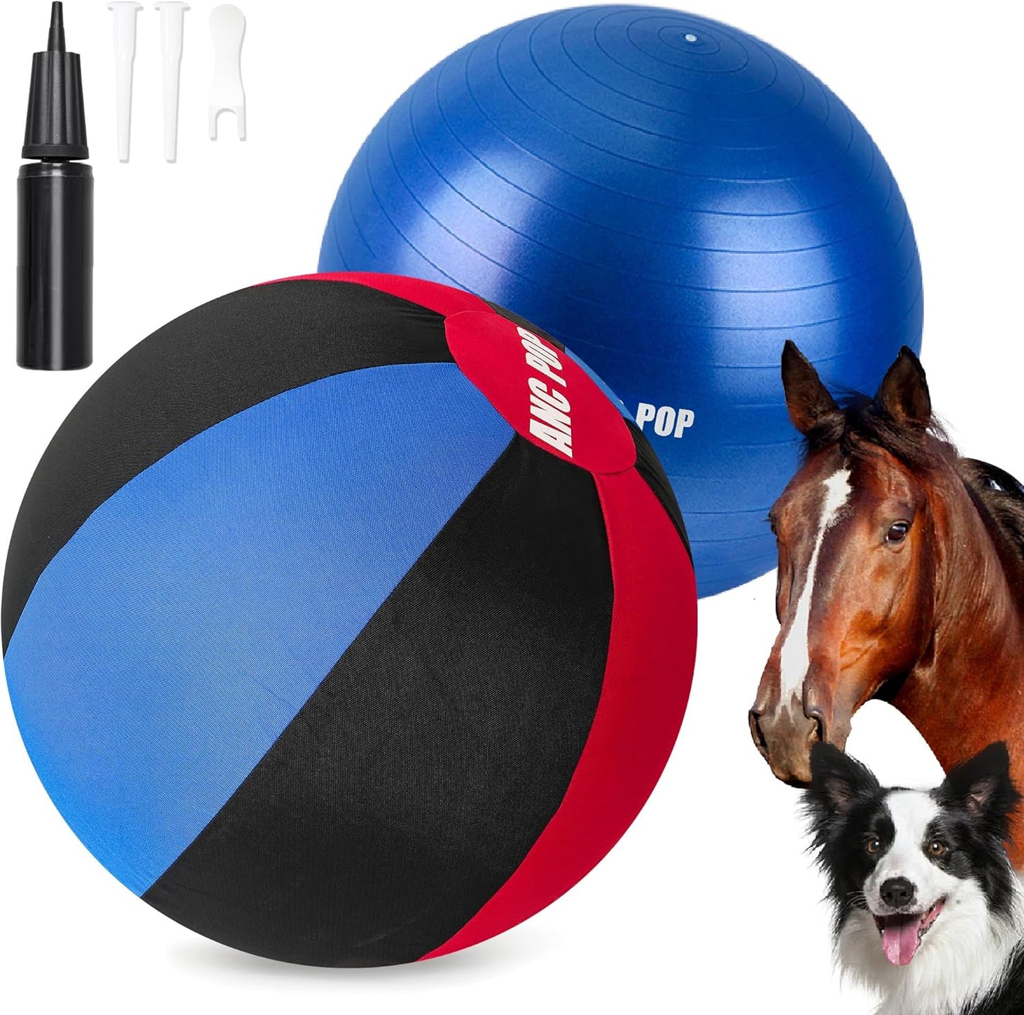 Herding Ball for Dogs Horse Ball& Cover 25" for Horses Large with Hand Pump for Play, Red and Blue and Black