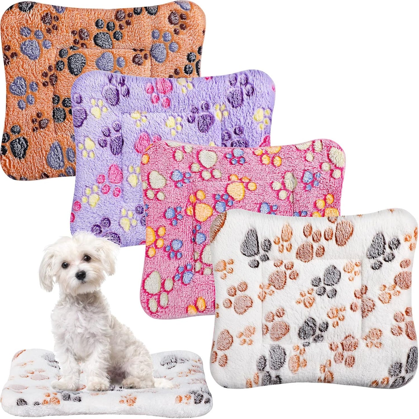 4 Pack Ultra Soft Dog Cat Bed Mat with Cute Prints Reversible Fleece Dog Crate Kennel Pad Cozy Washable Thickened Hamster Guinea Pig Pet Bed Mat for Small Animals(13 x 19 Inches,Vivid Color)