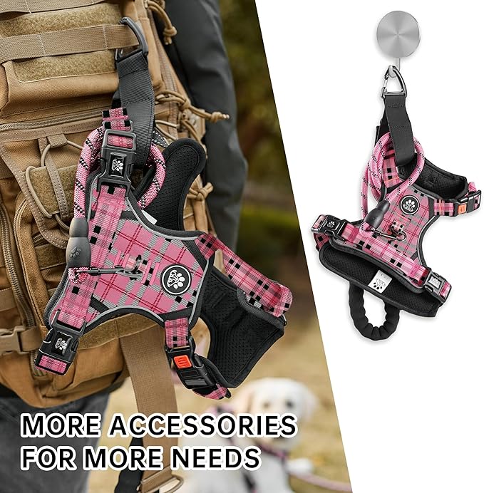 NESTROAD No Pull Dog Harness with Leash, Reflective No Choke Pet Vest Harness,Adjustable Soft Padded Dog Harness with Easy Control Handle for Large Dogs(Checkered Pink,X-Large)